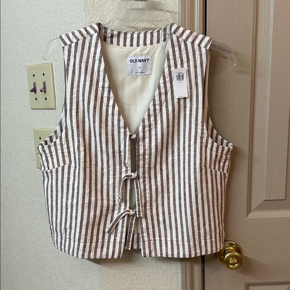 Old Navy Brown and White Striped Vest